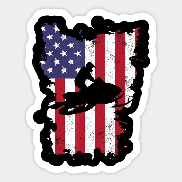 Vintage 4th Of July USA Flag Snow Mobile Snowmobile Sticker by crowominousnigerian 